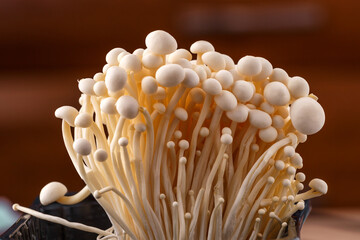 Enoki mushroom, Golden needle mushroom group of golden needle Mushroom.Enoki, also known as velvet shank, is a species of edible mushroom in th