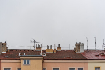 Roofs and chimneys of Prague 6, and area of old and luxury buildings in the district of Prague 6, czech Republic.