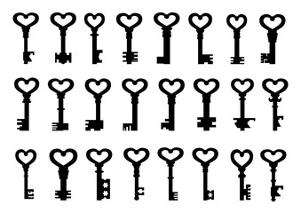 Large set of ornate vintage keys. Vector illustration.