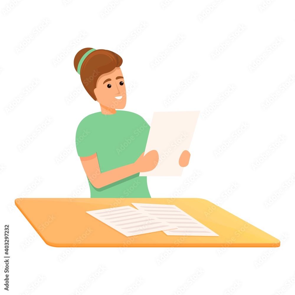 Poster school test class icon. cartoon of school test class vector icon for web design isolated on white ba