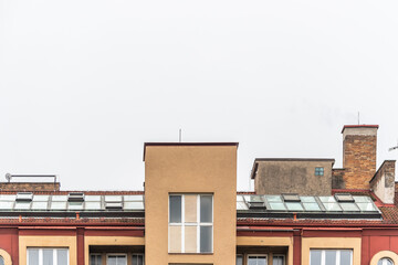 Roofs and chimneys of Prague 6, and area of old and luxury buildings in the district of Prague 6, czech Republic.