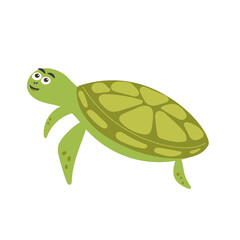 Funny smiling green turtle. Sea and ocean animal creature aqua fauna. Vector flat isolated illustration