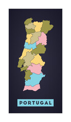 Portugal map. Country poster with regions. Shape of Portugal with country name. Classy vector illustration.
