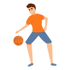 Boy play basketball icon. Cartoon of boy play basketball vector icon for web design isolated on white background