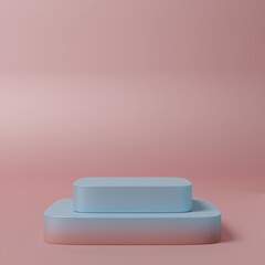 Minimal stage mock up. Pink and blue gradient square base. Pedestal for display. Empty product stand. Blank background stand. 3d render illustration