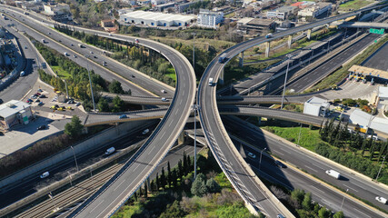 Fototapeta na wymiar Aerial drone photo of multilevel junction national road crossing urban Metropolitan area