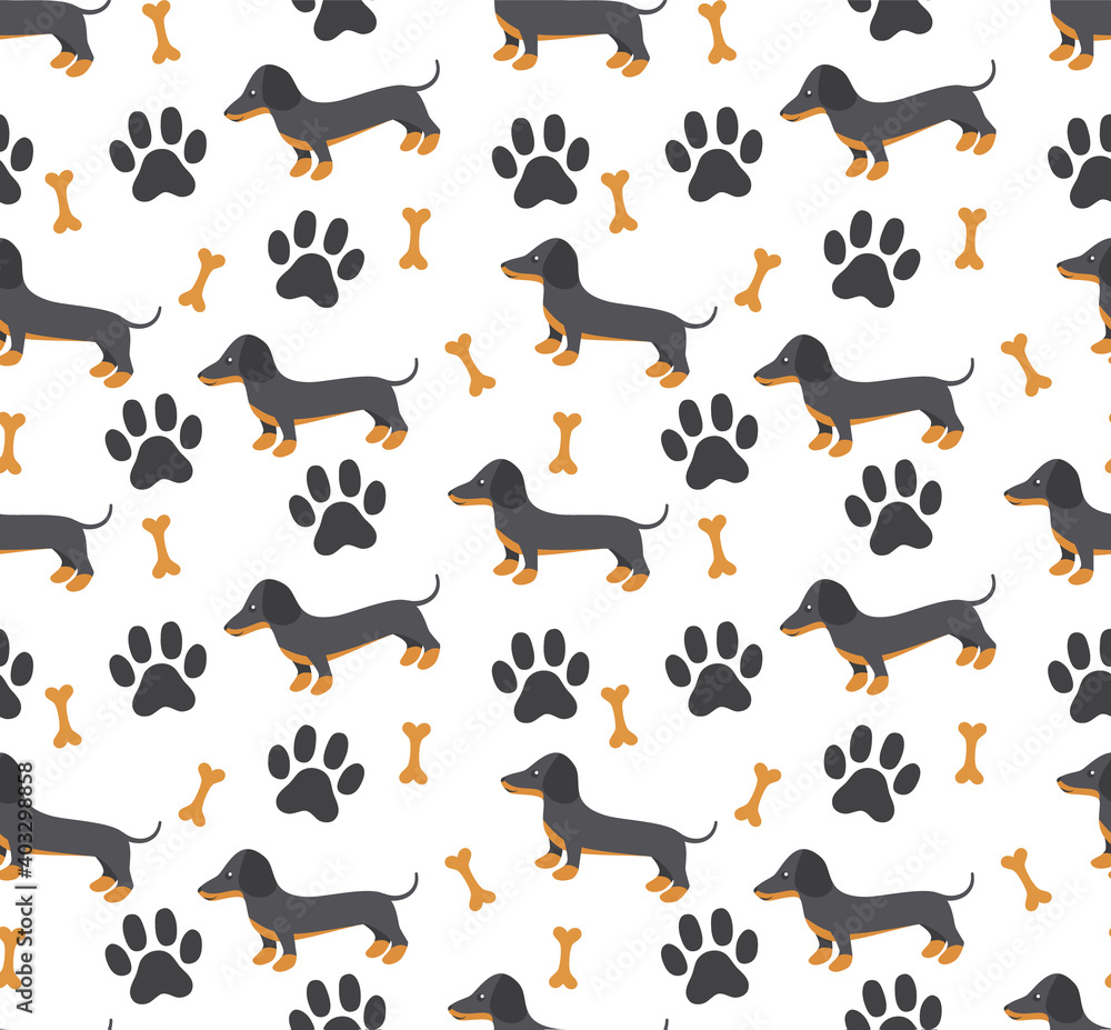 Poster vector seamless pattern in dachshund for print and web design on white background eps 10
