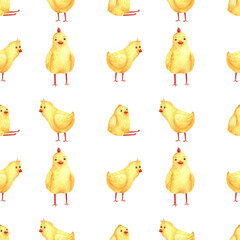 Colourful Easter seamless pattern isolated on white background. Hand painted watercolour elements.