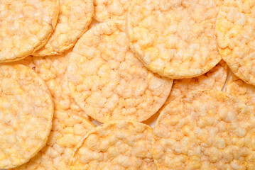 Rice wafers background, top view.