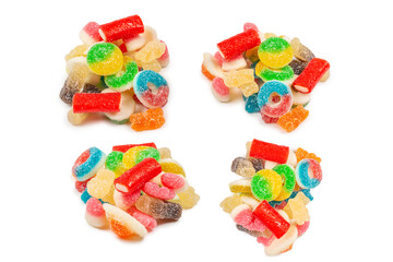 Obraz na płótnie Canvas Assorted gummy candies. Top view. Jelly sweets. Isolated on white.