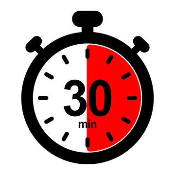 Clock Icon with 30 Minute Time Interval. Half of Hour. Countdown