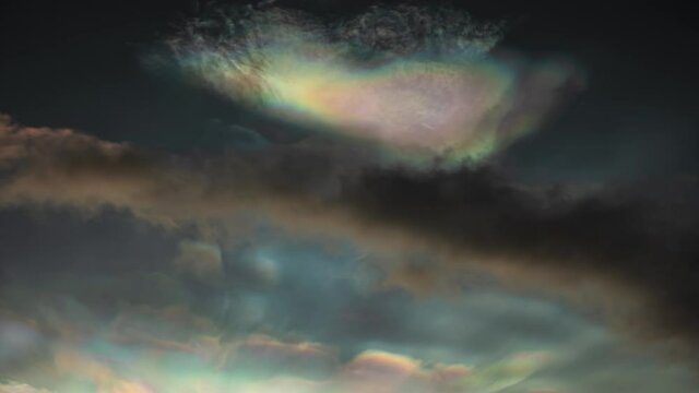 Colorful nacreous polar stratospheric dark clouds timelapse