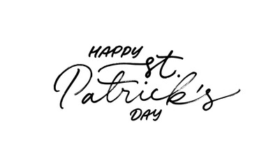 St. Patrick's Day hand drawn line lettering. Modern black vector calligraphy. Typographic style template for St. Patrick's Day. Hand written Irish celebration design. Calligraphy isolated on white.