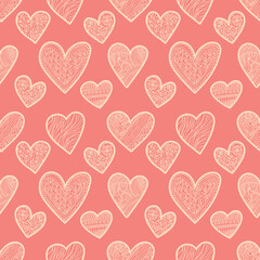 Naklejka na ściany i meble Seamless pattern Valentines Day theme. doodle hand drawn with heart shape. Greeting card, wallpaper, textile