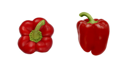 Isolated sweet pepper on a white background. The color is red. Side and top view. Element for the design. Paprika. Vegetable.