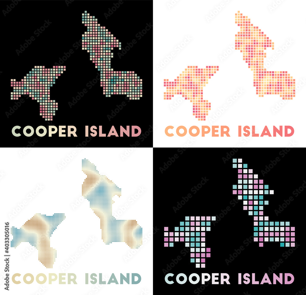 Poster cooper island map. collection of maps of cooper island in dotted style. borders of the island filled