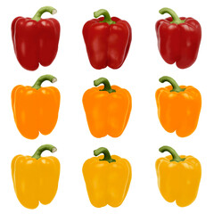 Isolated sweet pepper on a white background. Color yellow, red, orange. Side view. Element for the design. Paprika. Vegetable.