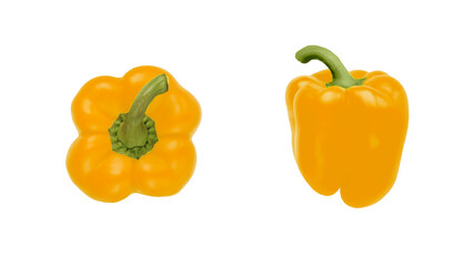Isolated sweet pepper on a white background. The color is yellow.  Side and top view. Element for the design. Paprika. Vegetable.