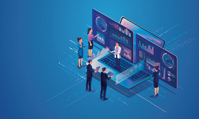 Concept of Data Analysis for website and mobile website. Data analytics for company marketing solutions or financial performance. Budget accounting or statistics concept. flat design illustration