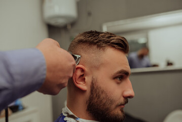 Hipster client visiting barber shop
