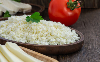Turkish traditional homemade cottage cheese in bowl, healthy dairy product