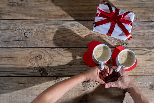 Valentine's day and a coffee with a gift to the most loved one on a very special day