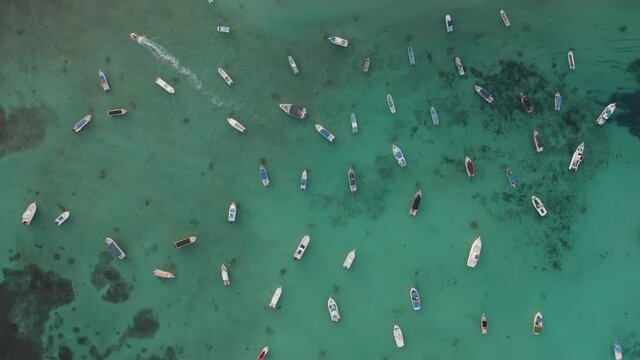 Drone Video Flying Over Tropical, Resort, and Boats in Blue Mexican Water
