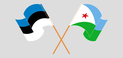 Crossed and waving flags of Estonia and Djibouti