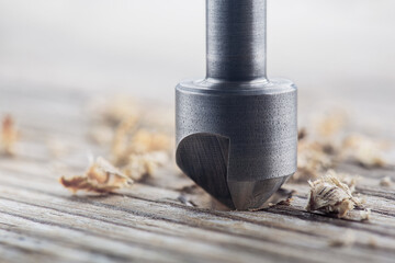 Countersink drill bit make sink in hole for screw in wooden plank