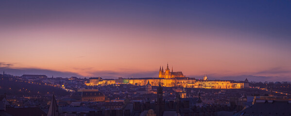 Beautiful summer sunset over the old city of Prague