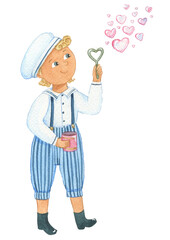 Boy blowing bubbles in shape of heart