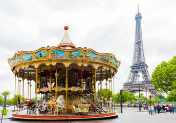 Eiffel Tower with Carousel in Paris.