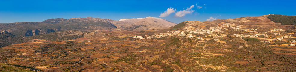 View On Majdal Shams The Druze town in the southern foothills of Mountain Hermon, At Sunset,  Golan Heights, Israel