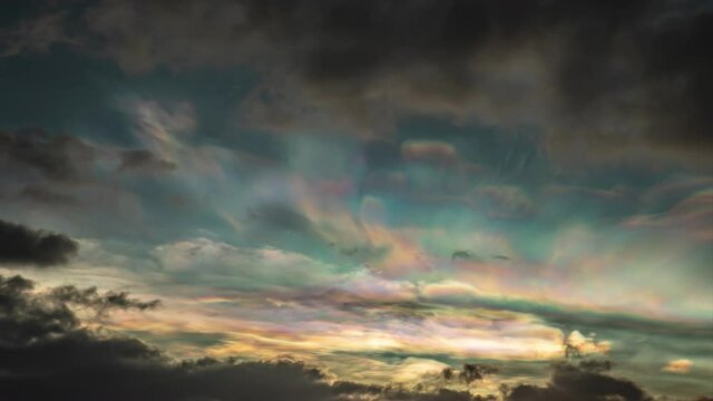 Colorful nacreous polar stratospheric clouds sunset timelapse
