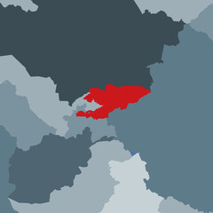 Fototapeta premium Shape of Kyrgyzstan in context of neighbor countries. Country highlighted with red color on world map. Kyrgyzstan map template. Vector illustration.