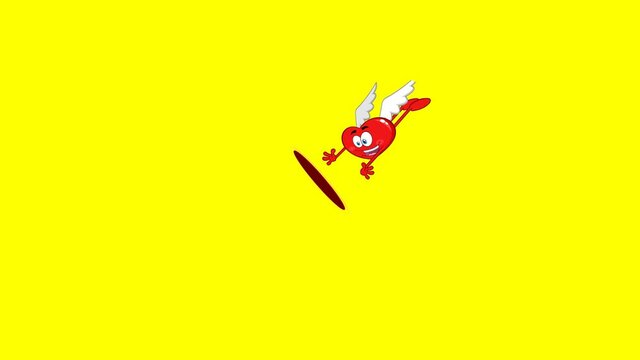 Funny Heart Cupid Cartoon Character Flying. 4K Animation Video Motion Graphics With Background