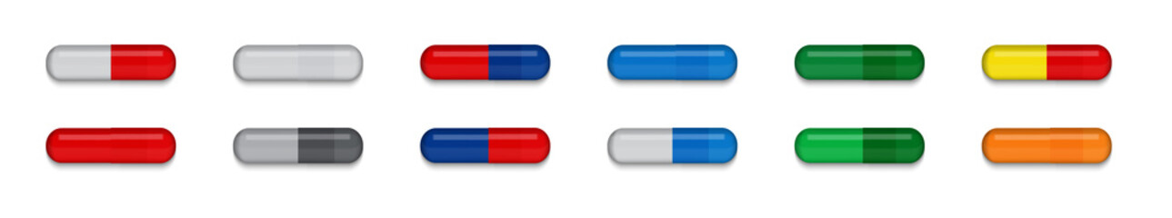 Set of full colored Medical pill on white  background. Virus capsule. The medicine. Vector Illustration. EPS10