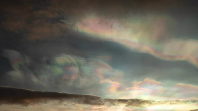 Colorful nacreous polar stratospheric clouds timelapse