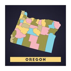 Oregon map. Us state poster with regions. Shape of Oregon with us state name. Neat vector illustration.
