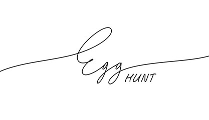 Egg hunt black linear lettering. Hand drawn elegant modern vector calligraphy. Design for holiday greeting card and invitation of the happy Easter day. Greeting card text template isolated on white. 