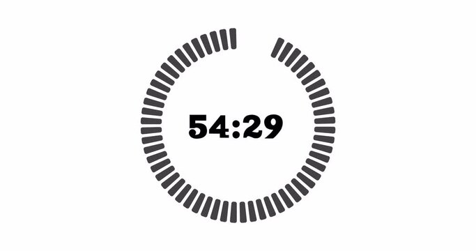 Countdown one minute animation from 60 to 0 seconds. Modern flat design with animation on white background. 4K.