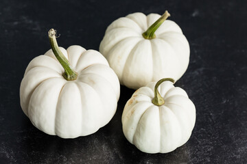 White Pumpkins on Dark Background, Thanksgiving Decor, Elegant Fall Decor