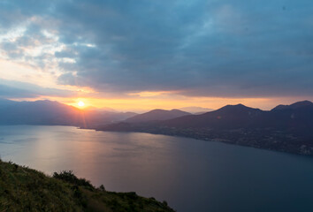 Fototapeta na wymiar Glimpse of Lake Maggiore from the viewpoint of Premeno, Italy.