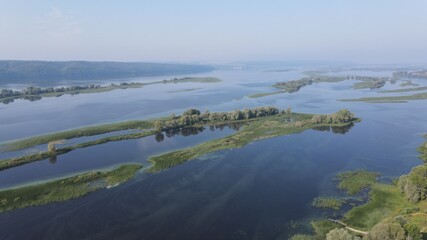 Volga river in summer from copter