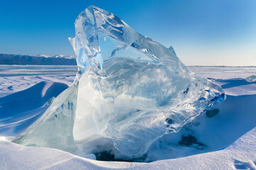 View of pure ice floe on winter Baikal lake in Russia