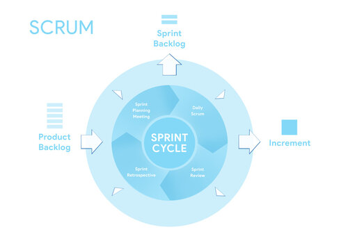 Agile SCRUM method is a project management system that relies on incremental development. Often used by design teams. Each iteration consists of two- to four-week sprints. Quick iterations.