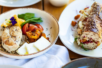chicken with rice and vegetables and cheese 
