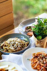 grilled chicken pasta with vegetables and herbs