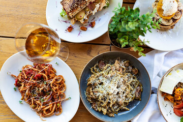 grilled chicken pasta with vegetables and herbs