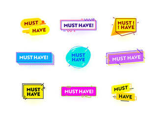 Set of Icons Must Have. Shopping Promotion Label, Advertising Campaign for Store or Shop Isolated on White Background